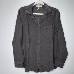 Cloth & Stone 100% Linen Gray Button Down Shirt Raw hem Size Small